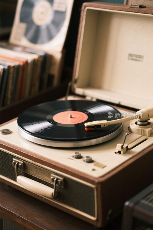 复古唱机与黑胶唱片