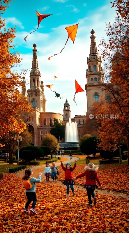 秋日放风筝欢乐满园春色