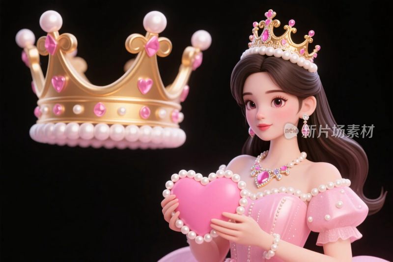 卡通公主与皇冠插画