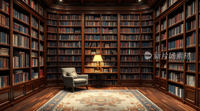 书架环绕的书房舒适阅读空间