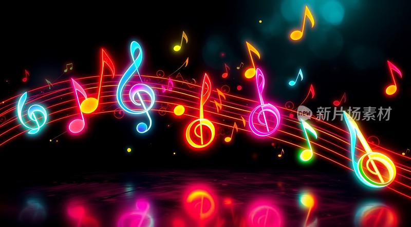 彩色音符在黑暗中跳跃