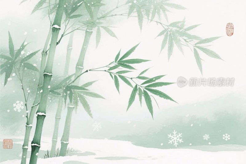 水墨竹子雪景图