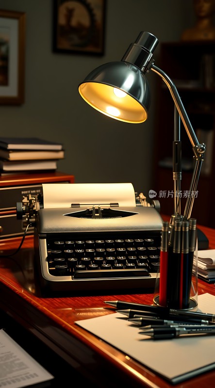 复古打字机与台灯