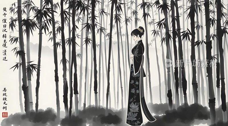 竹影婆娑佳人立