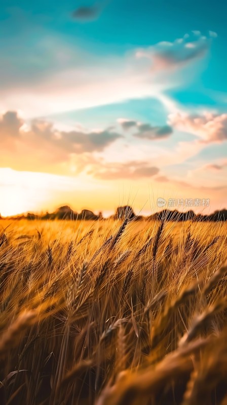 金色麦浪映夕阳
