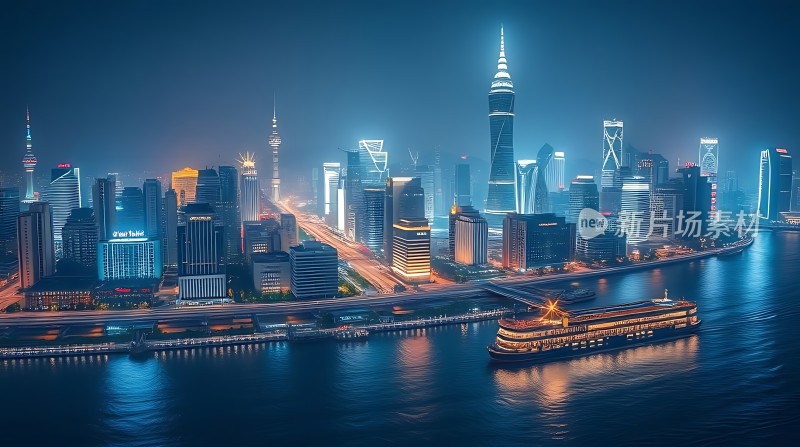 上海夜景黄浦江畔灯火辉煌