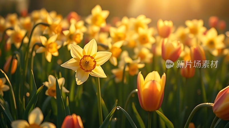 阳光下的郁金香与水仙花