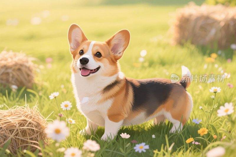 柯基犬田园插画