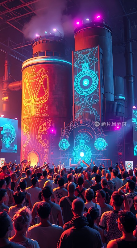 霓虹灯光下的未来派对现场