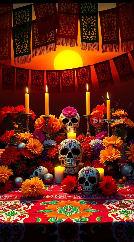 彩色骷髅花烛祭坛