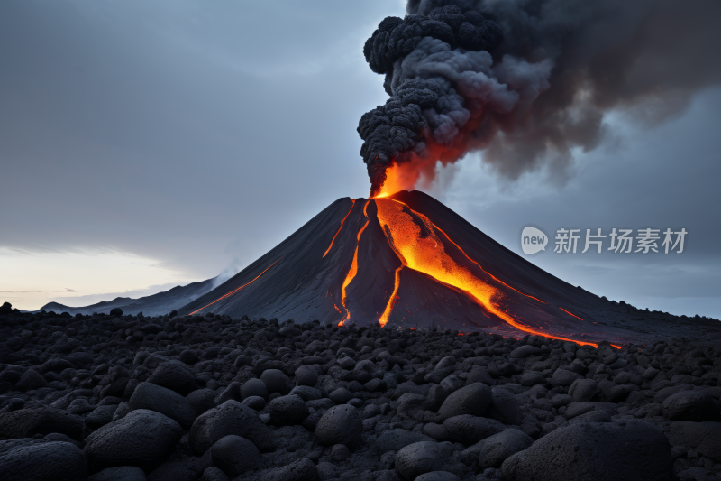 黄昏时分火山上涌出熔岩和熔岩风光风景图片