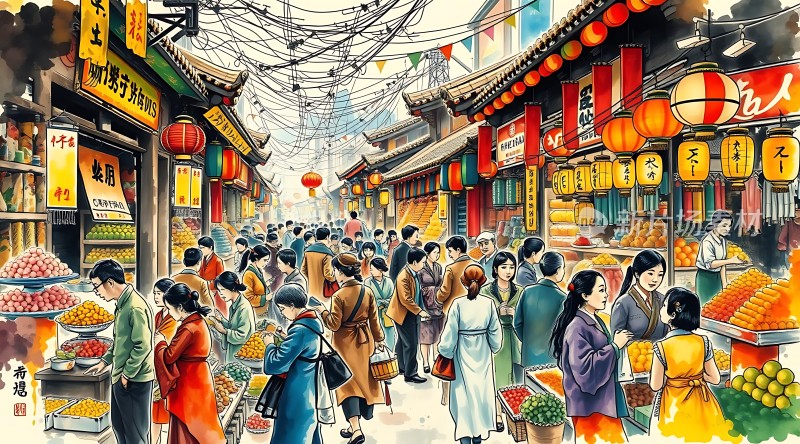 繁华市集热闹非凡