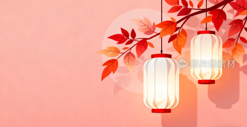 扁平风格简约灯笼植物插画背景壁纸