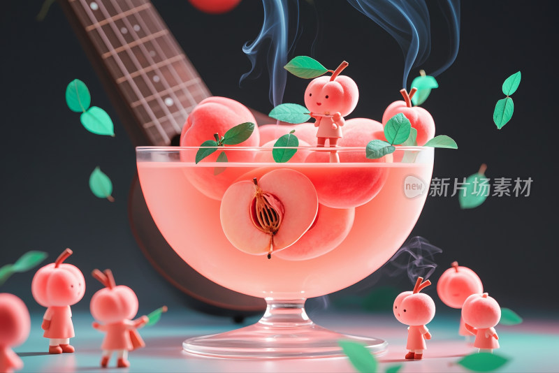 水蜜桃桃子微观摄影桃汁创意背景