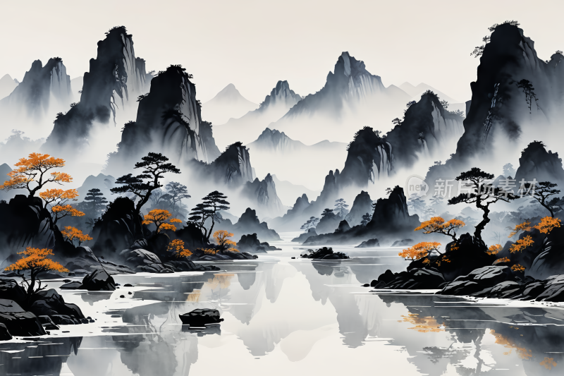 山景河图高清插图片