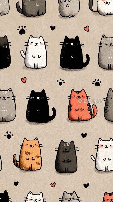 可爱猫咪插画图案