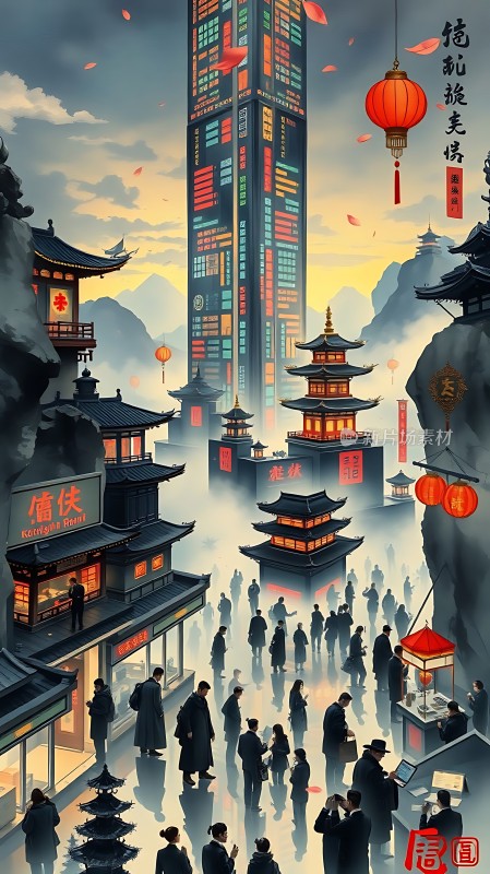 现代与传统融合的城市景观