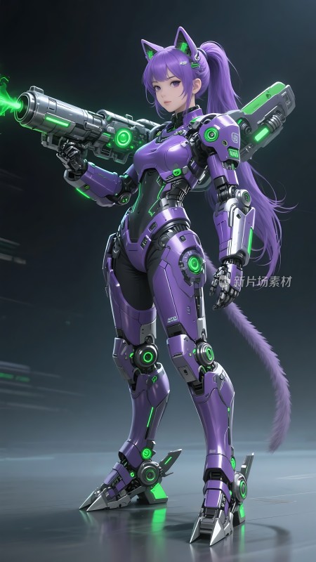 紫色机械战士绿色光束武器未来科技感十足