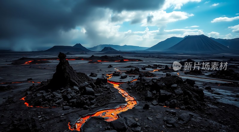熔岩流淌的山脉奇景