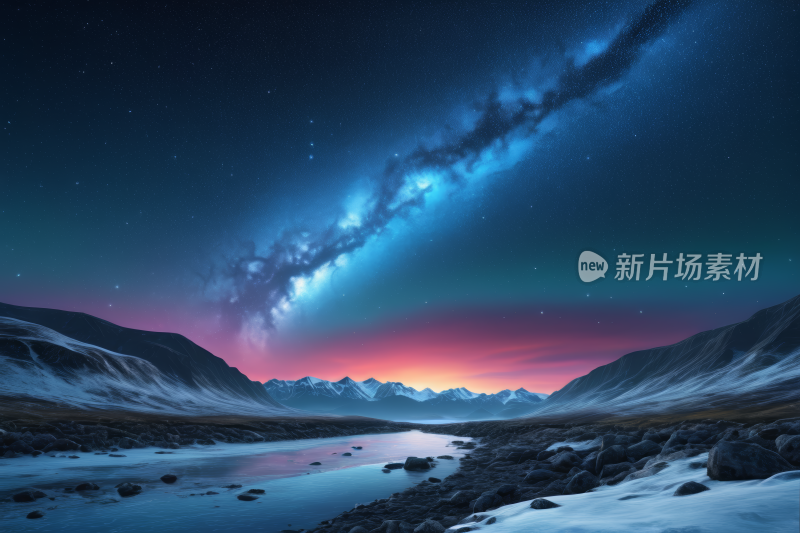 星空夜空乳白色星星笼罩在山河上背景图片