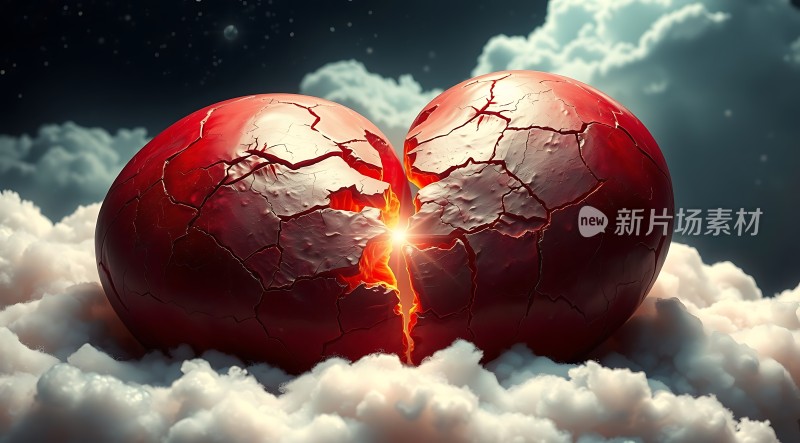 破碎的心形蛋壳云雾缭绕寓意深刻