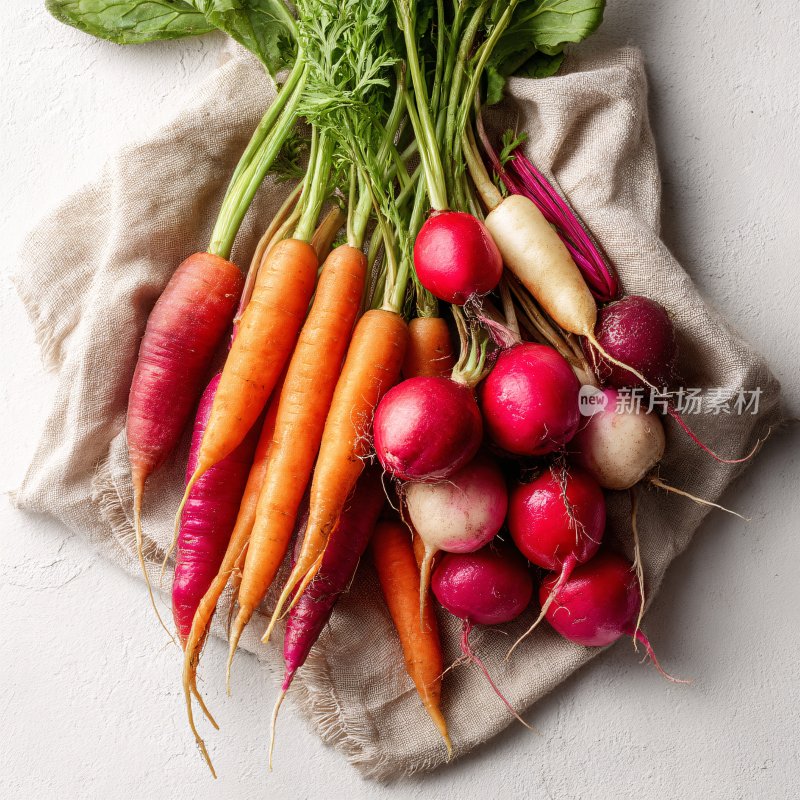 多彩胡萝卜与萝卜静物图