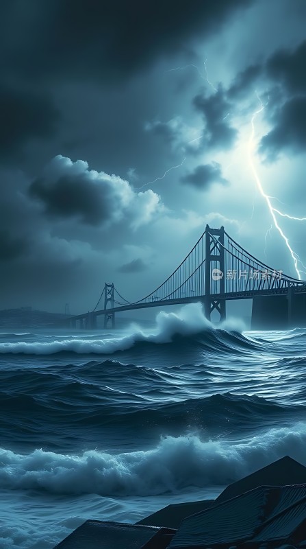 暴风雨中的跨海大桥