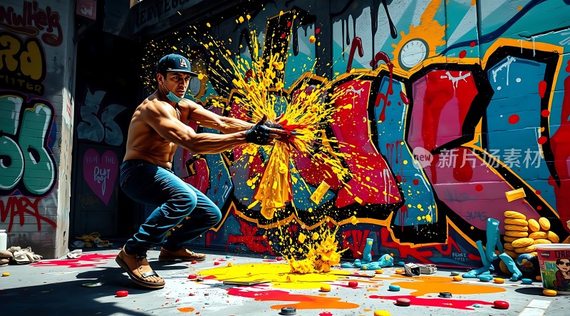 街头艺术家激情创作色彩四溅活力四射！