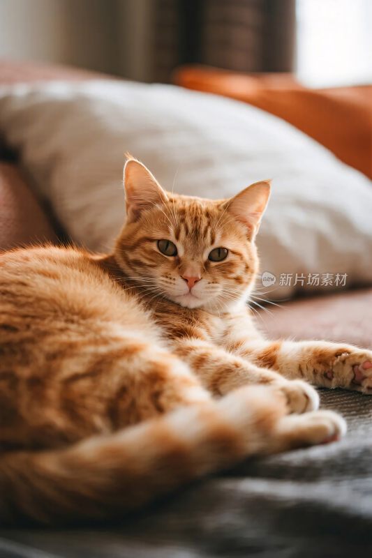 橘猫躺卧在沙发