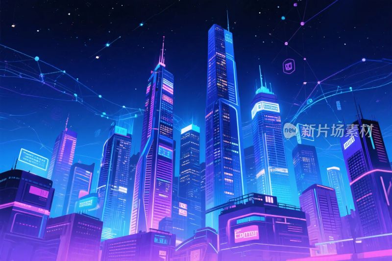 未来都市霓虹插画