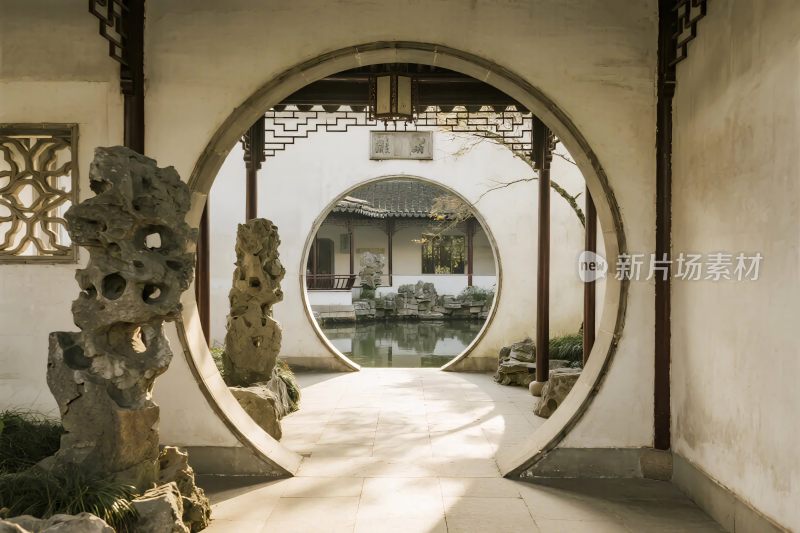 中式园林月洞门景观