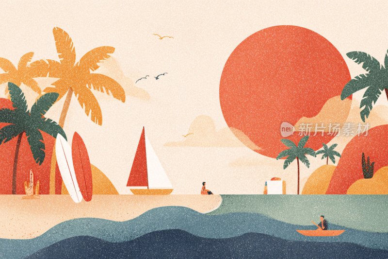 夏日海边插画风景