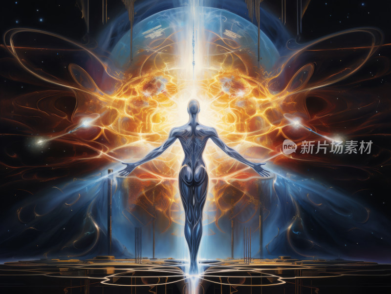 科幻插画人形生物能量散发