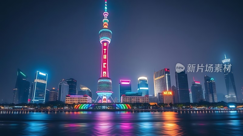 上海夜景灯光璀璨东方明珠