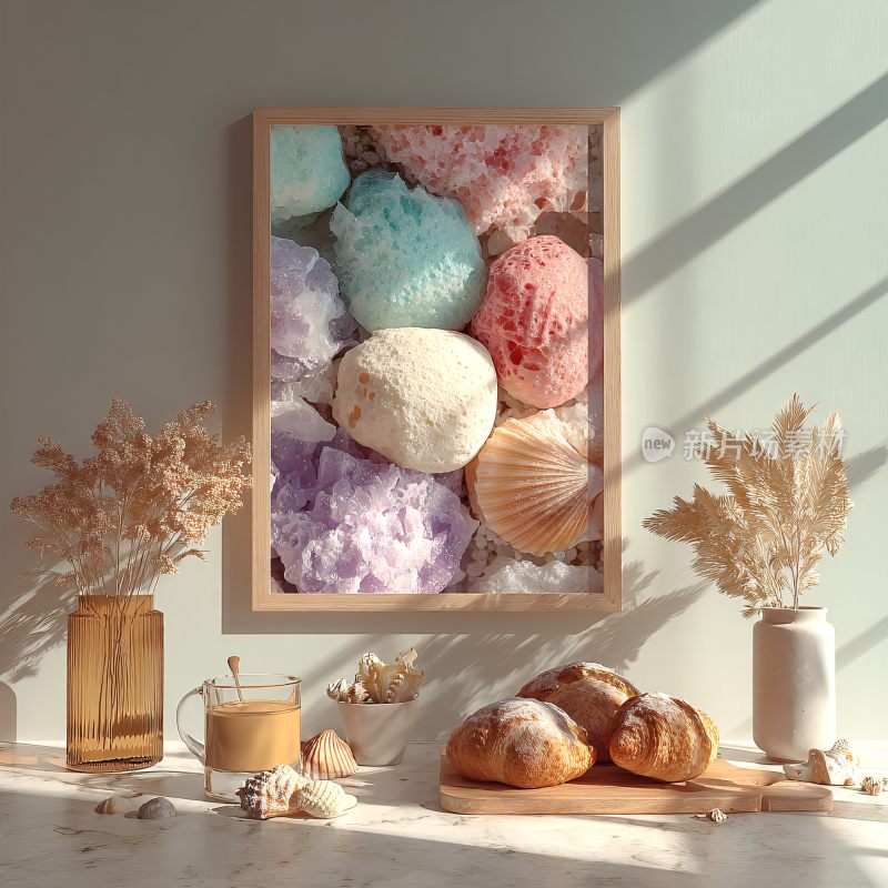 室内装饰画与美食摆件场景