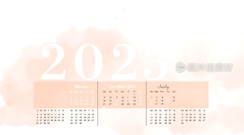 2023年1月、2月和4月的日历