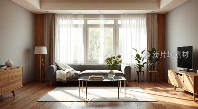 阳光明媚的现代客厅简约风格温馨舒适
