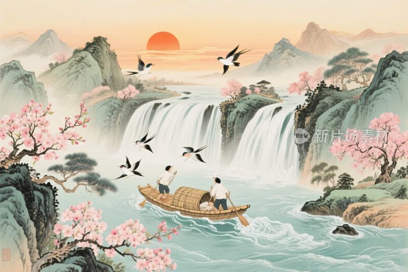 古风山水风景插画