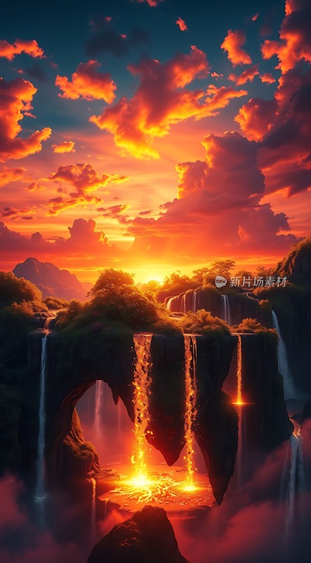 日落下的神秘瀑布奇景