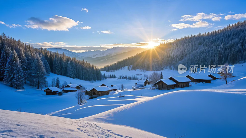 阿尔卑斯山脉冬季雪景旅游胜地图