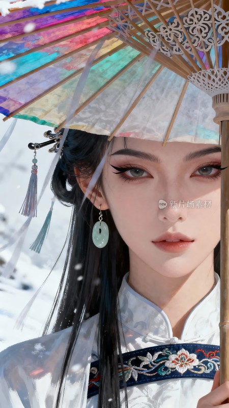 汉服佳人撑油纸伞