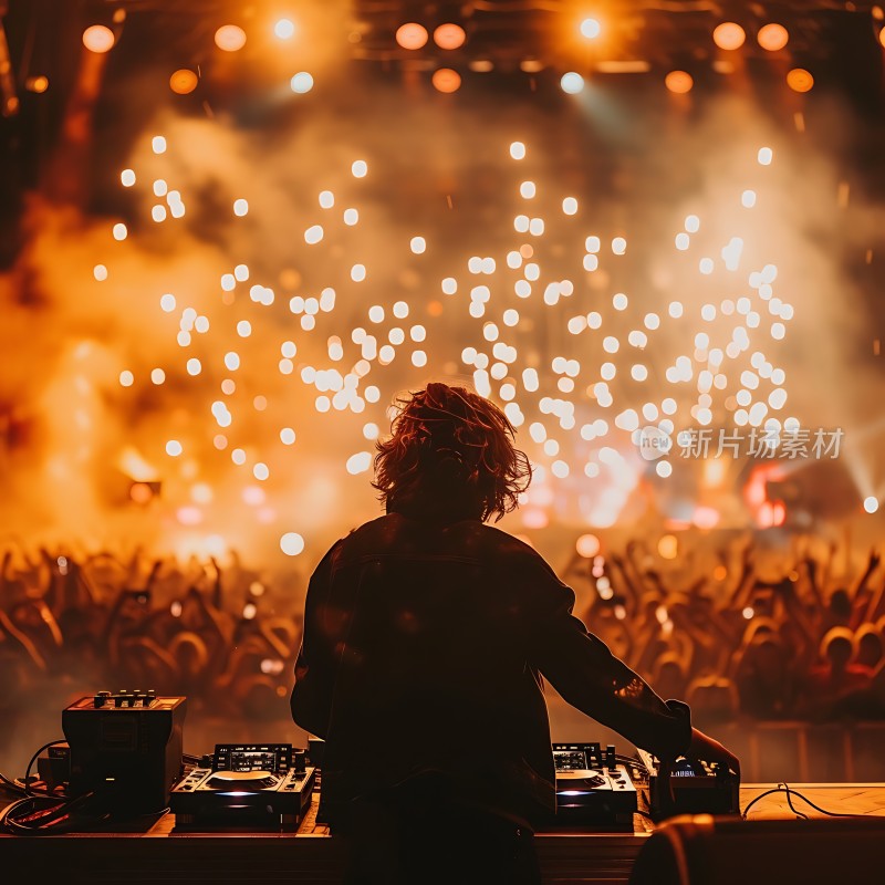 舞台灯光闪烁DJ掌控全场观众热情高涨