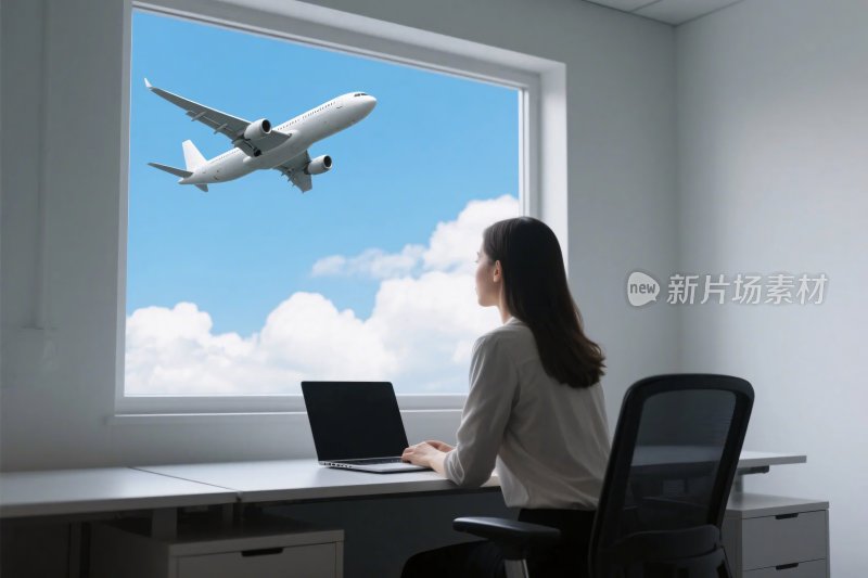 办公室内看飞机场景