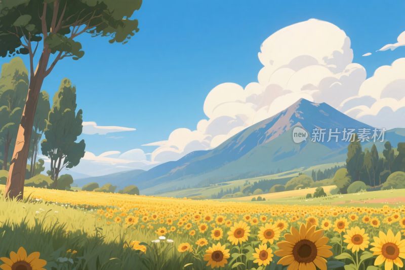 田园向日葵风景插画
