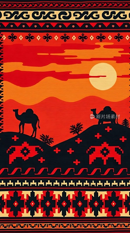 沙漠驼影日落图