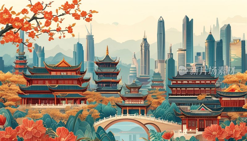 国庆黄金周插画