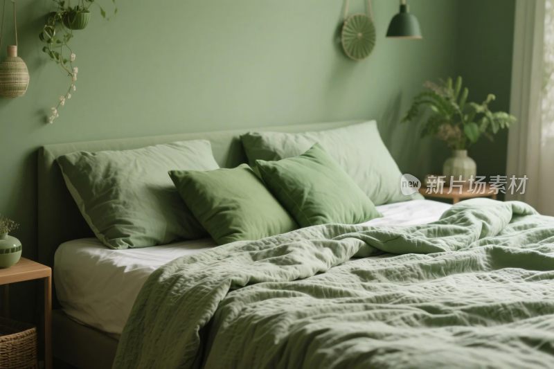 绿调温馨卧室场景