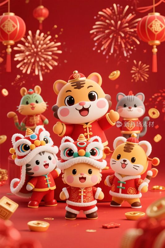 新春老虎卡通插画