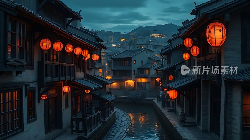 古街夜色灯笼映水乡