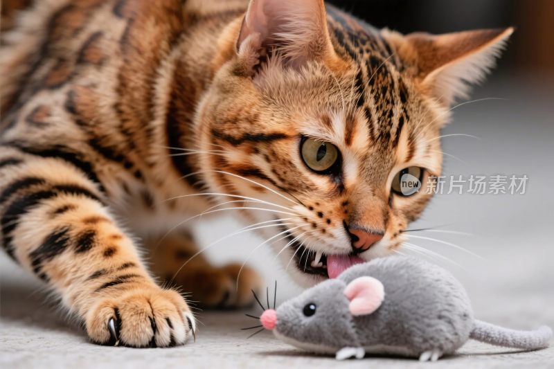 豹猫玩玩具老鼠
